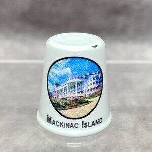 Mackinac Island Michigan Souvenir Thimble Metal Made In USA White & Multicolor